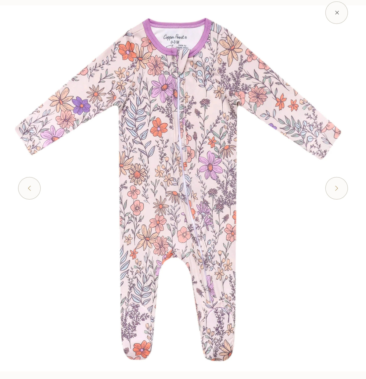 Copper Pearl Zip Footie 0-3m