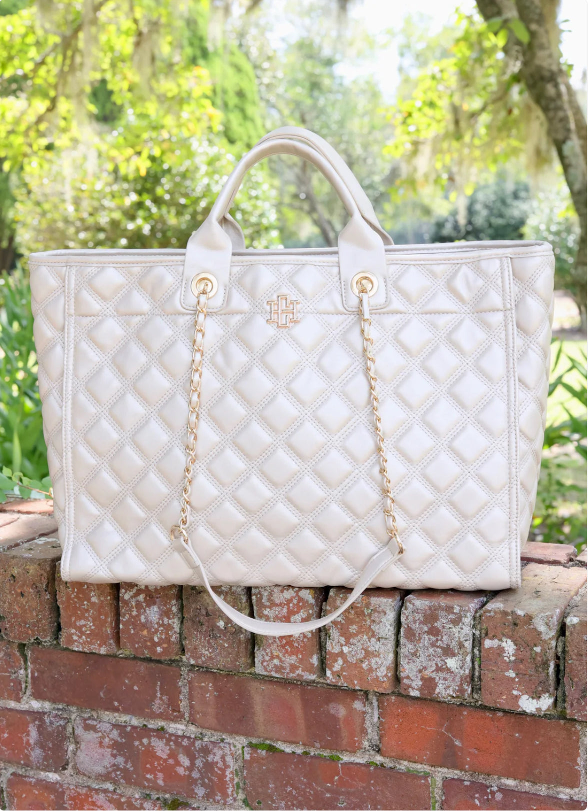 Caroline Hill Melissa Tote Bag Pearl Quilted