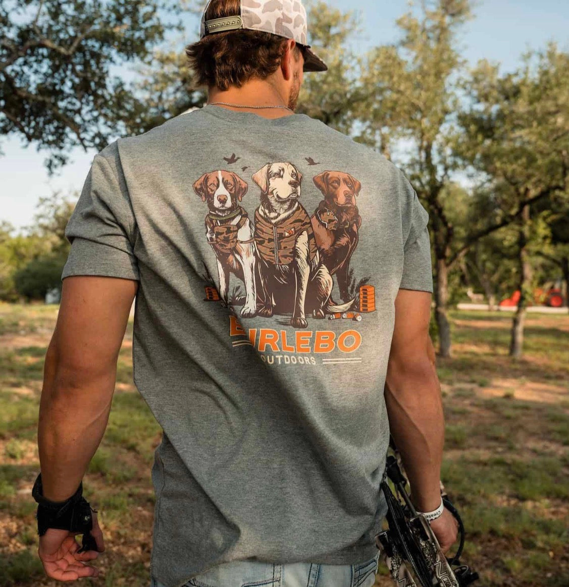 Burlebo Short Sleeve Tee - Camo Duck Dogs - Dark Heather Grey