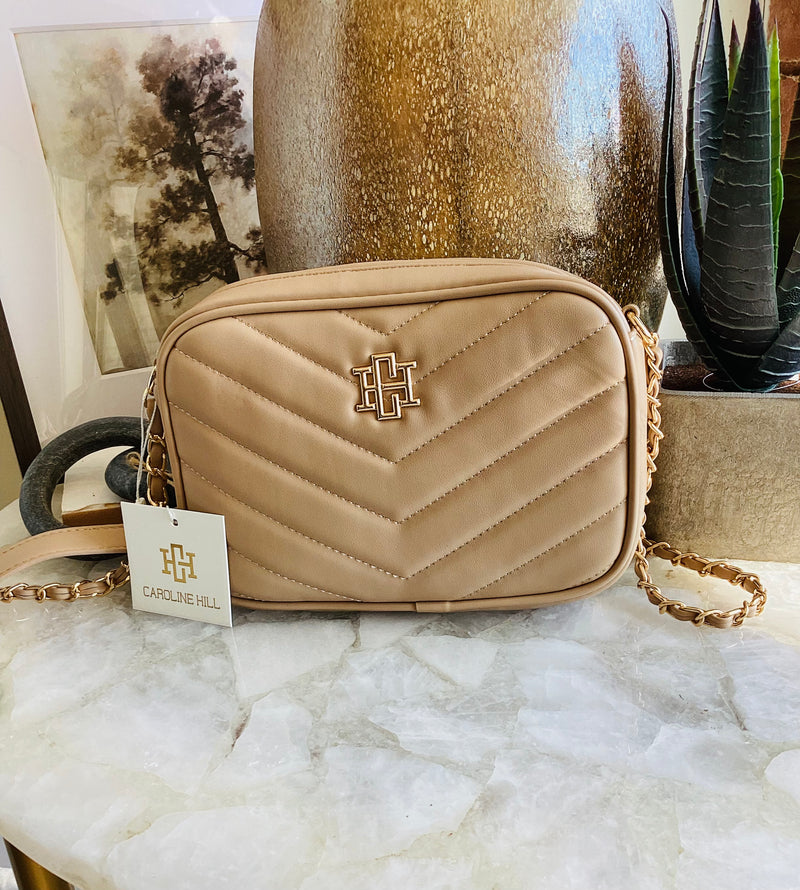 Caroline Hill Bryce Crossbody Tan V  Quilted