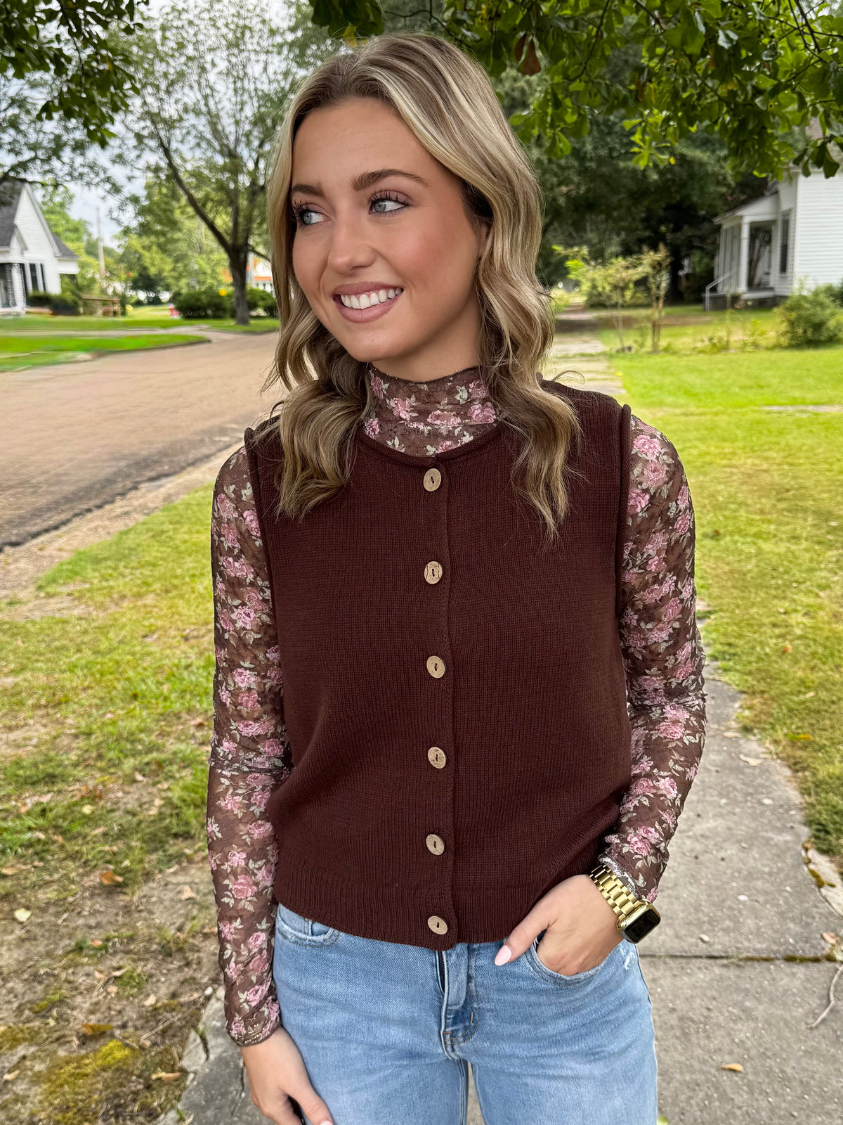 Raw Edge Button Down Knit Cardigan Vest Top