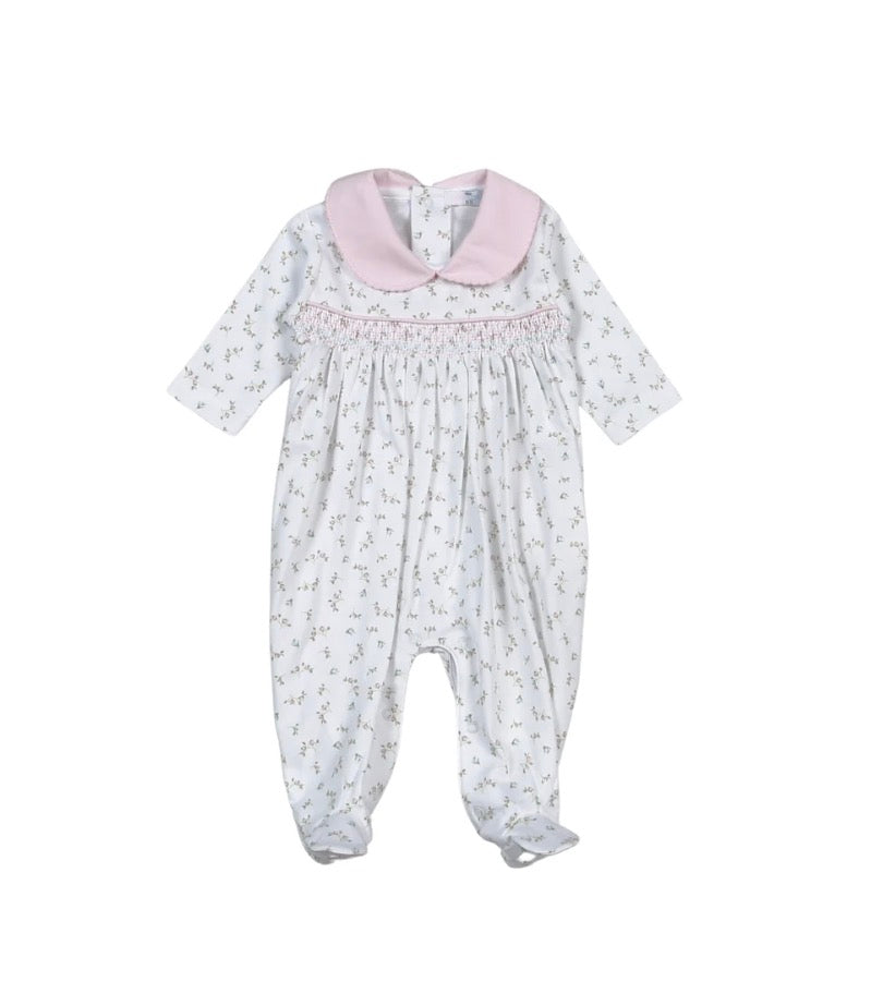Baby Loren Bella Pink Floral Hand Smocked Footie