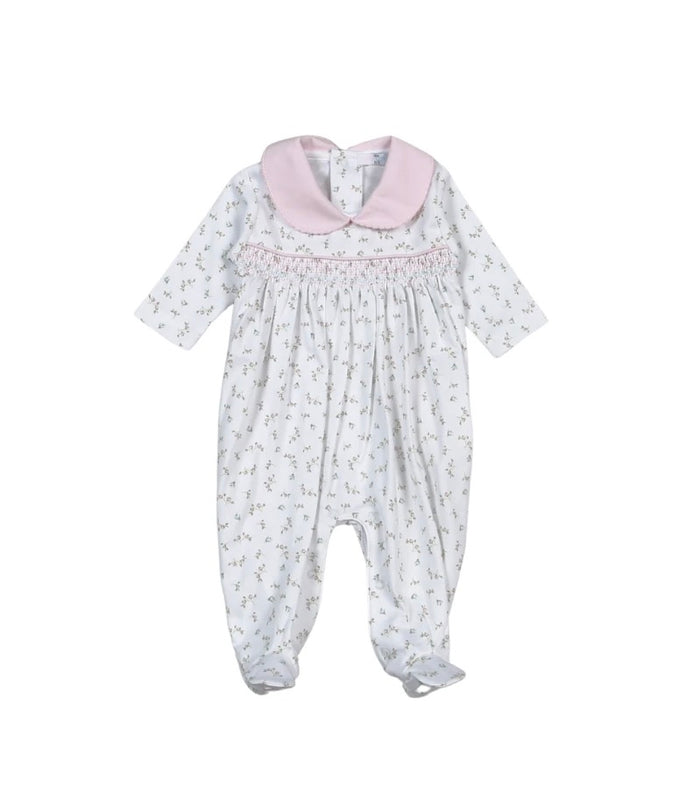 Baby Loren Bella Pink Floral Hand Smocked Footie