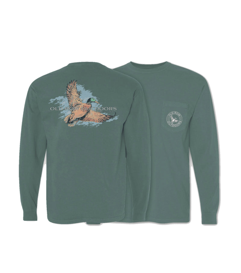 Old Row -Outdoors Mallard LS Pocket Tee- Sage