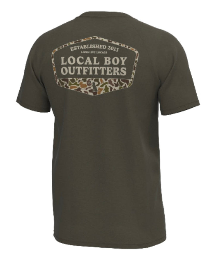 Local boy-Graphic S/S Heather Blend Crew - Vintage ESTD badge