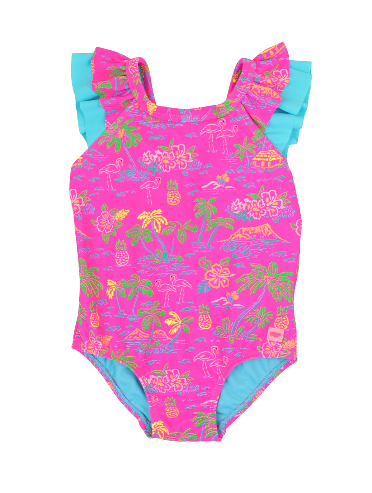 RuffleButts Neon Island Ruffle V-back One Piece