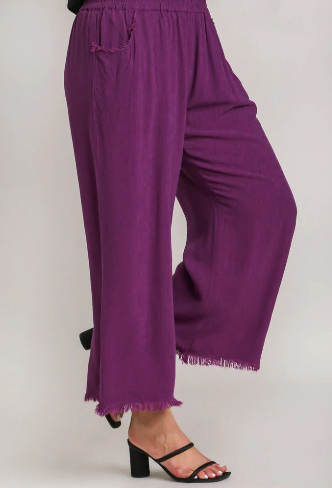 Frayed Hem Wide-Leg Pants