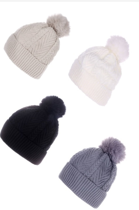 WARM WOVEN KNITTED LINED POM BEANIE