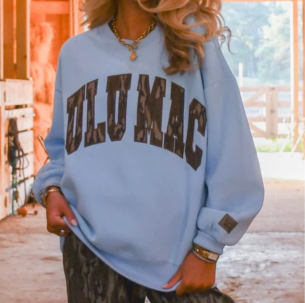 LULU MAC SWEATSHIRT LT BLUE W/ MOSSY OAK BOTTOMLAND