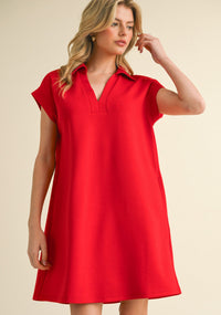 Solid dress with open collared neck