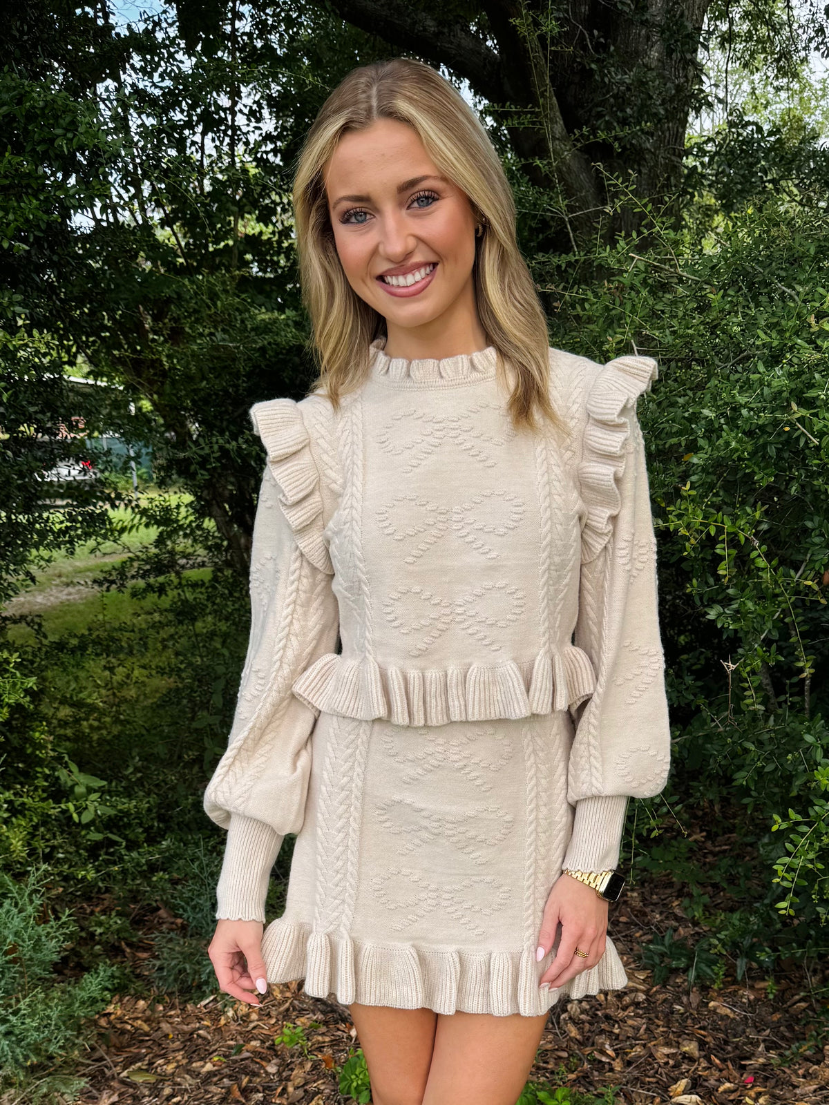 Ruffle Detail Knit Top And Mini Skirt Set