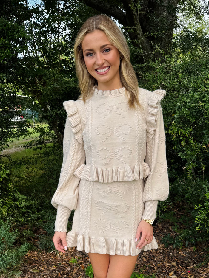Ruffle Detail Knit Top And Mini Skirt Set