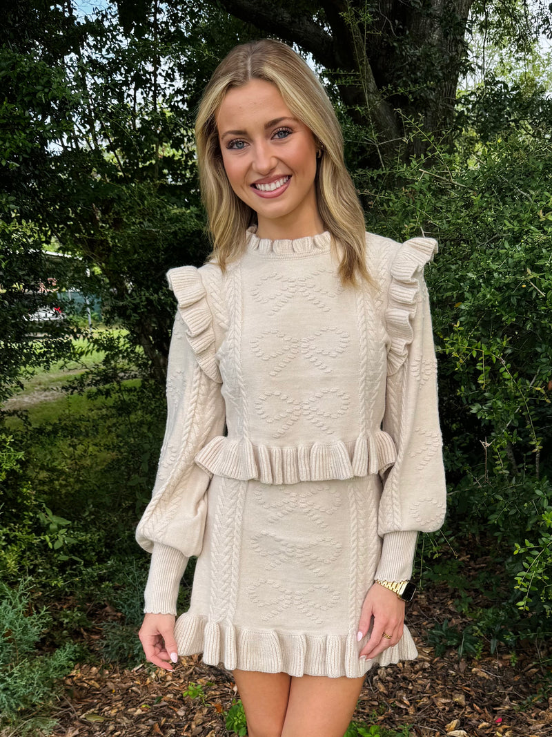 Ruffle Detail Knit Top And Mini Skirt Set