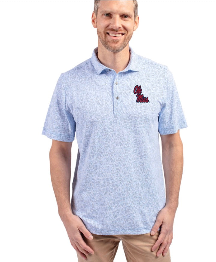 Ole Miss Rebels Cutter & Buck Virtue Recycled Botanical Print Featherlight Pique Mens Polo