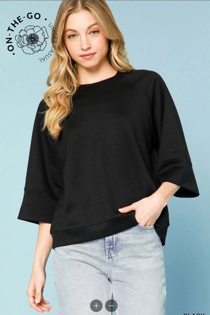 Plus 3/4 Sleeved Drop Shoulder Top