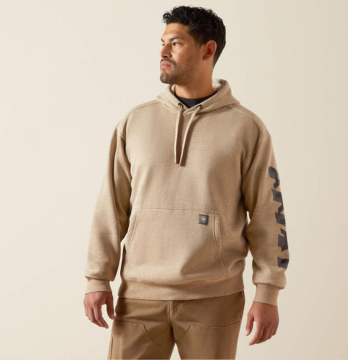 Ariat Oatmeal Heather/Black Rebar Lightweight Logo Hoodie