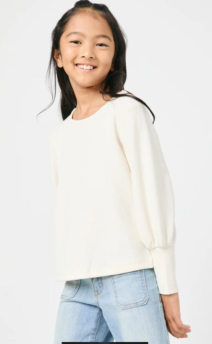 Girls Textured Rib Exaggerated Cuff Knit Top