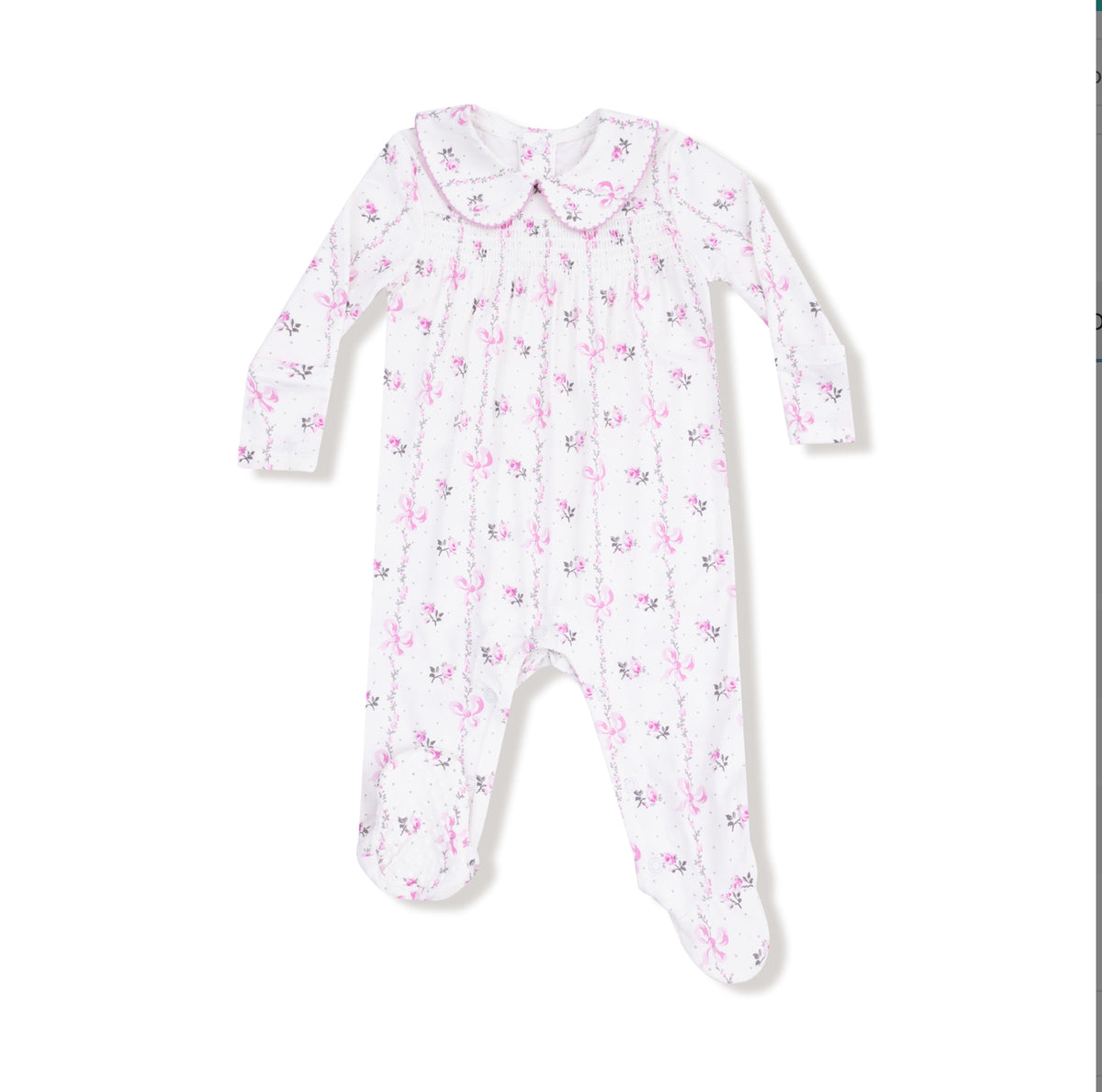 Angel Dear Dainty Buds And Bows Stripe - Smocked Peter Pan Snap Footie