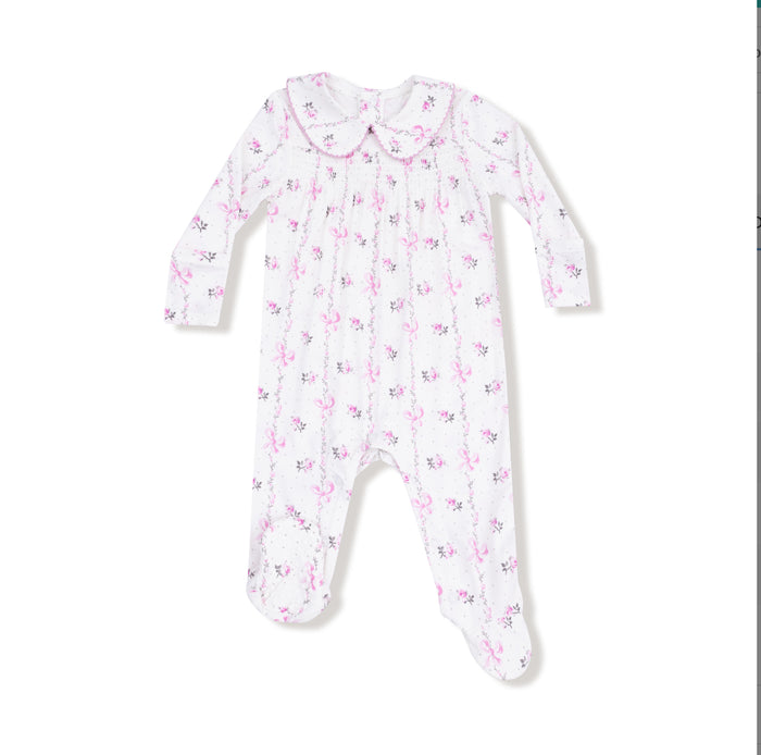 Angel Dear Dainty Buds And Bows Stripe - Smocked Peter Pan Snap Footie