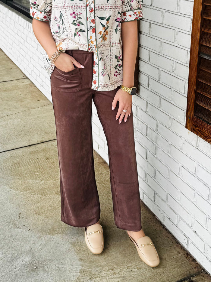 Faux Suede Wide Leg Pants