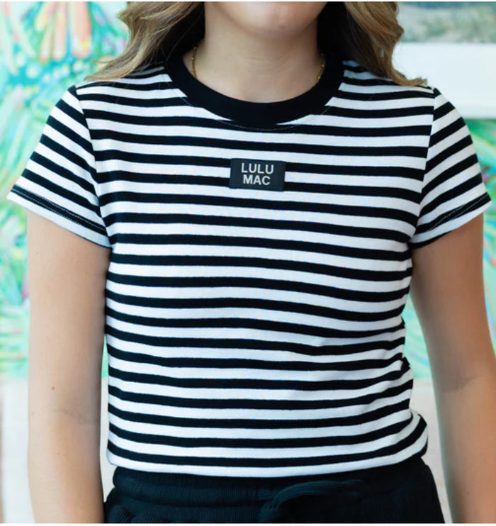 LULU MAC  LM-STRIPE BABY DOLL TOP SS-BLACK