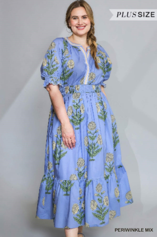 Periwinkle Mix Floral Smocked Midi Dress