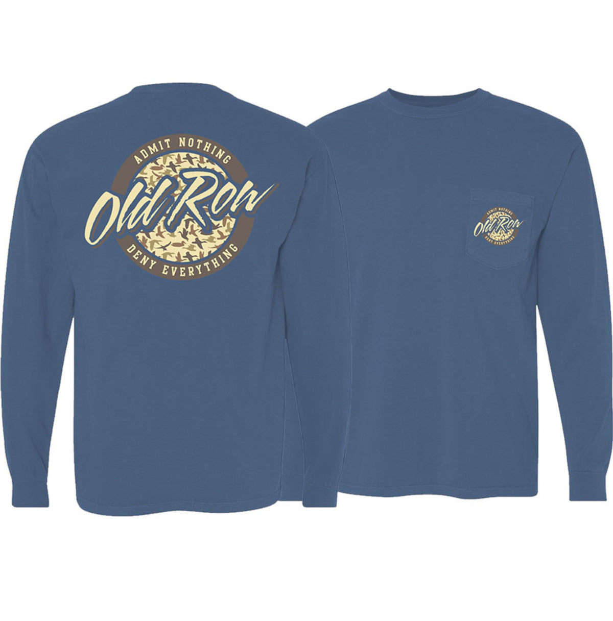 Old Row- Circle Long Sleeve Pocket Tee in Deer Camo-Blue Jean