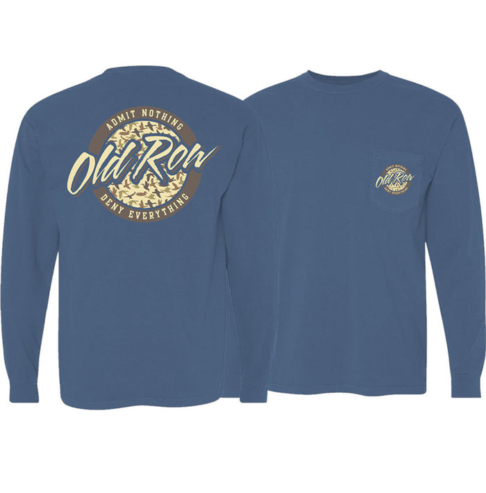 Old Row- Circle Long Sleeve Pocket Tee in Deer Camo-Blue Jean