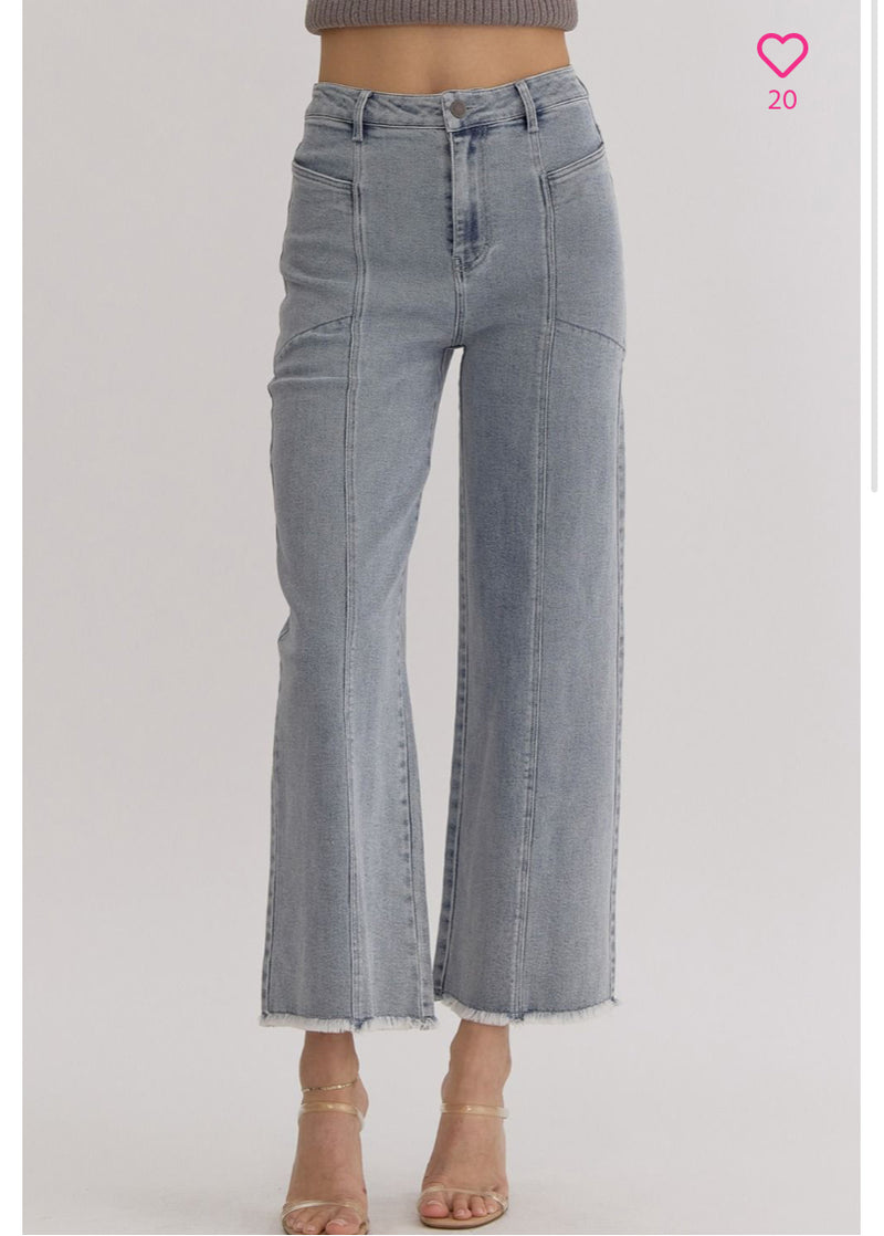 Denim high waisted wide leg pants