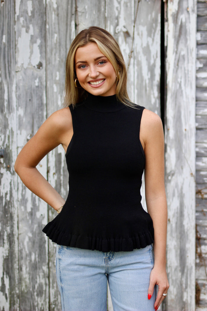 Mock Neck Slvl Peplum Sweater
