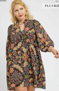 Plus Floral Ruffle Neck Mini Dress