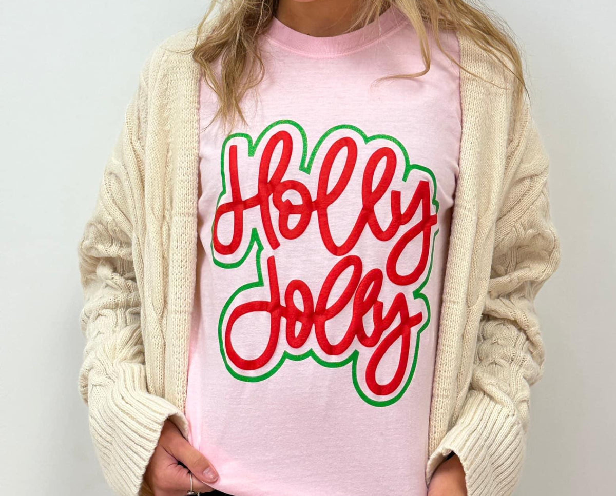 Holly Jolly Puff Script Christmas Tee