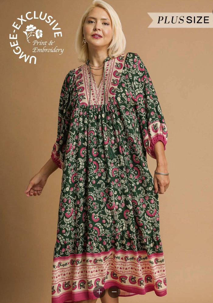 Abstract Boarder Print Midi Dress