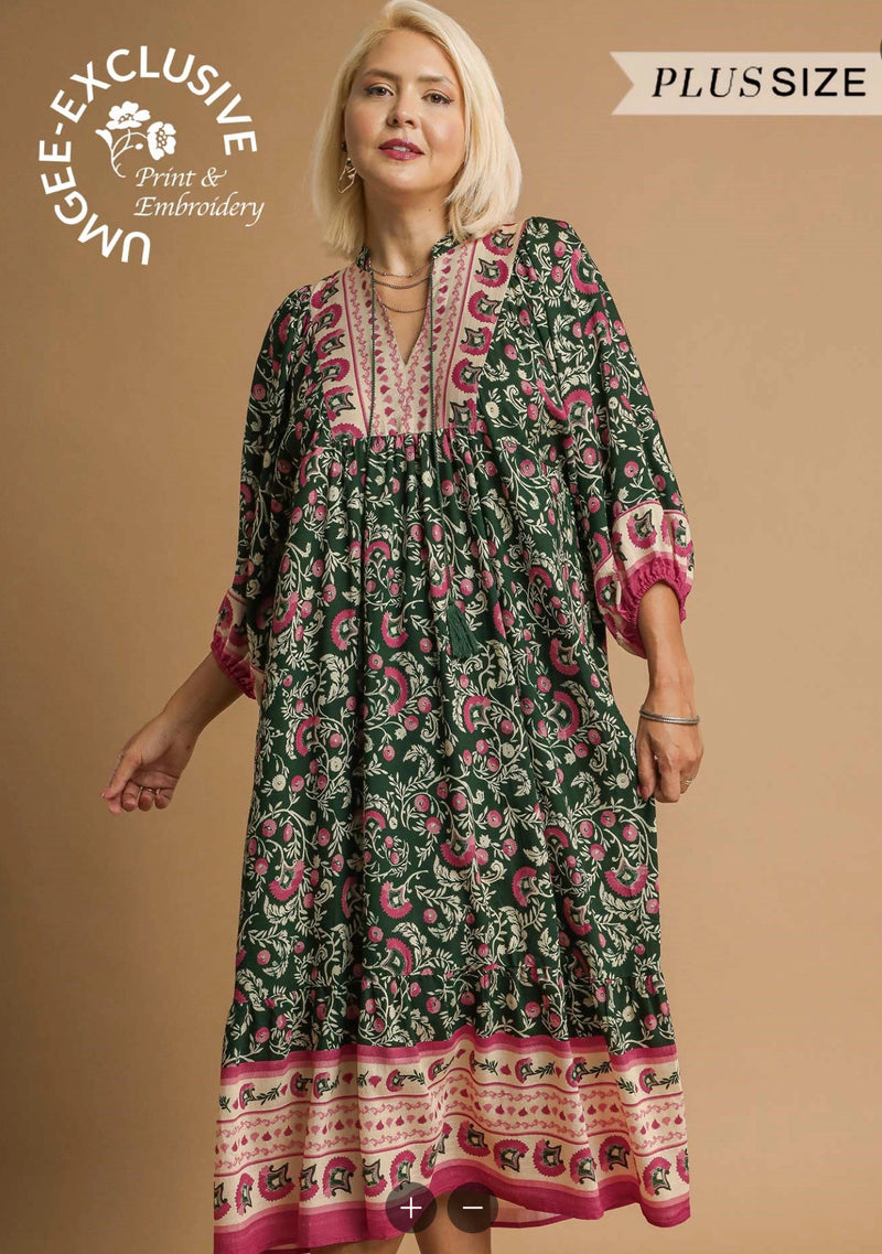 Abstract Boarder Print Midi Dress