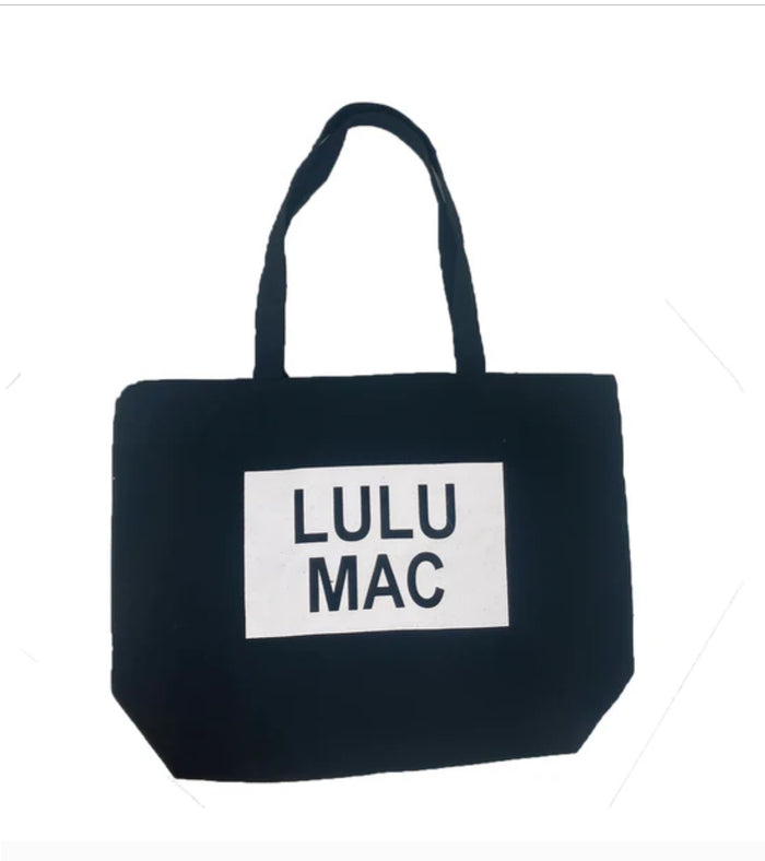LULU MAC CANVAS TOTE-BLACK WITH WHITE LOGO