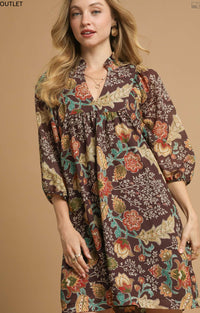 Floral Ruffle Neck Mini Dress