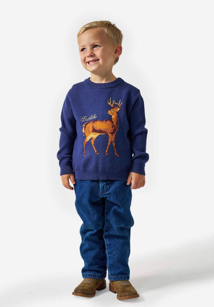 Burlebo KIDS CABIN SWEATER - NAVY DEER