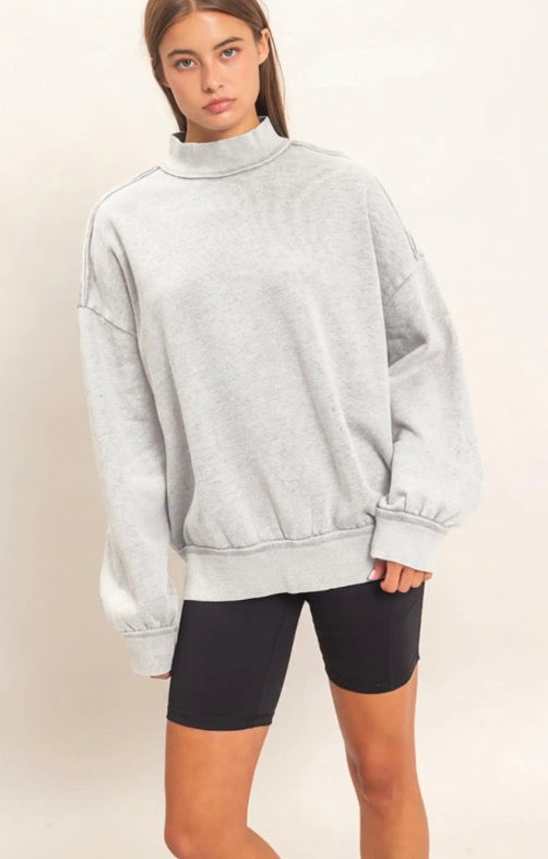 Acid Washed Mock Neck Sweatshirt