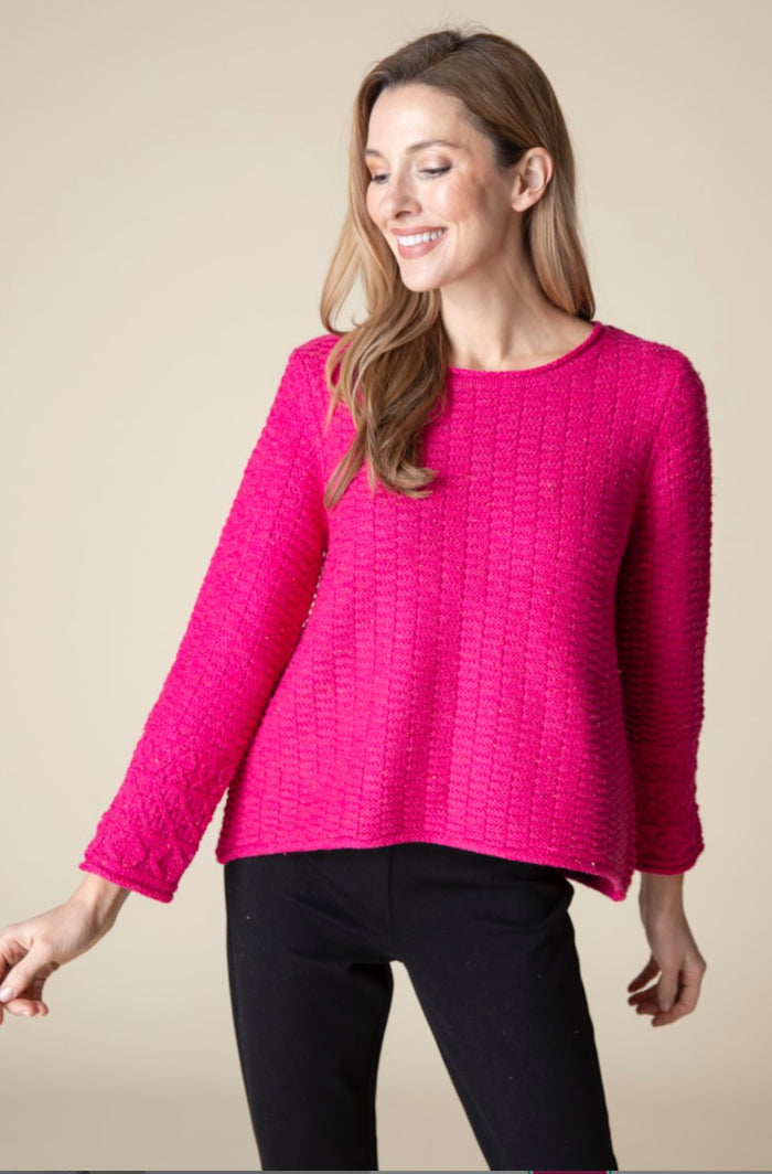 HABITAT HARVEST TWEED BRICK STITCH PULLOVER RASPBERRY