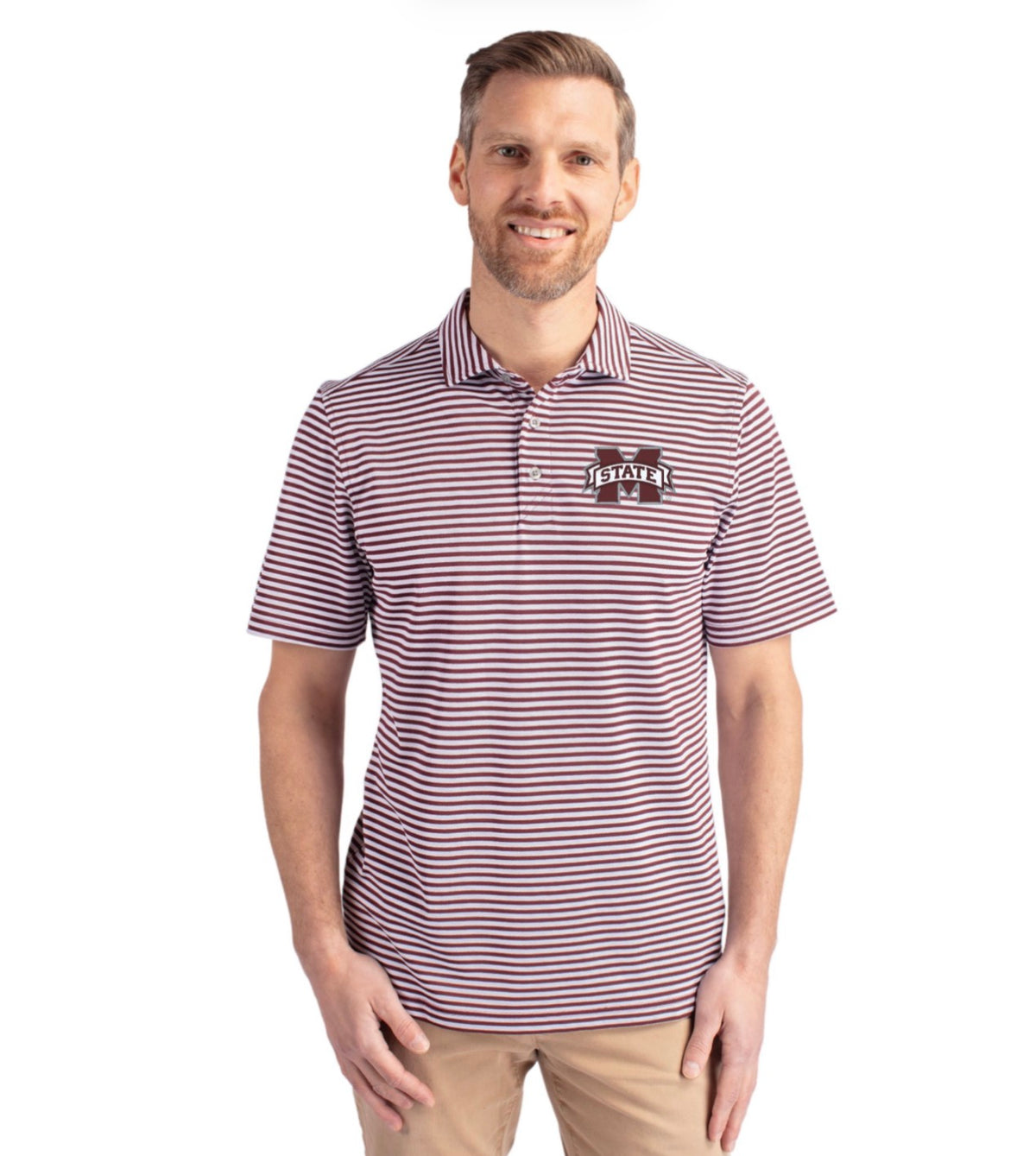 Mississippi State Bulldogs Cutter & Buck Virtue Recycled Stripe Featherlight Pique Mens Polo