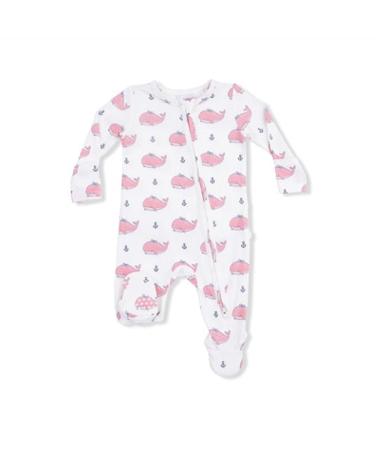 Angel Dear Buddy Whale w/ Bow Pink 2 Way Ruffle Back Zipper Footie