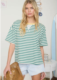 Stripe Colorblock Detail Short Sleeve Knit T-shirt