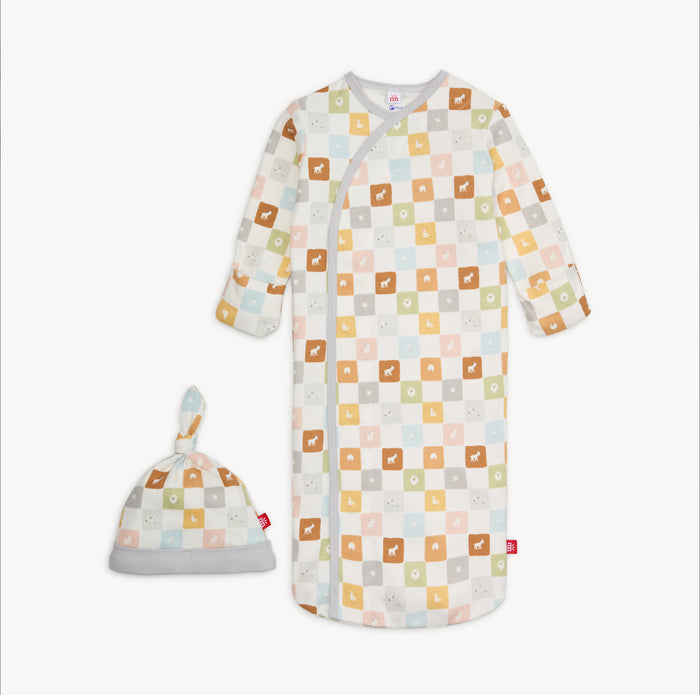 Magnetic Me Checkmate Organic Cotton Gown+hat