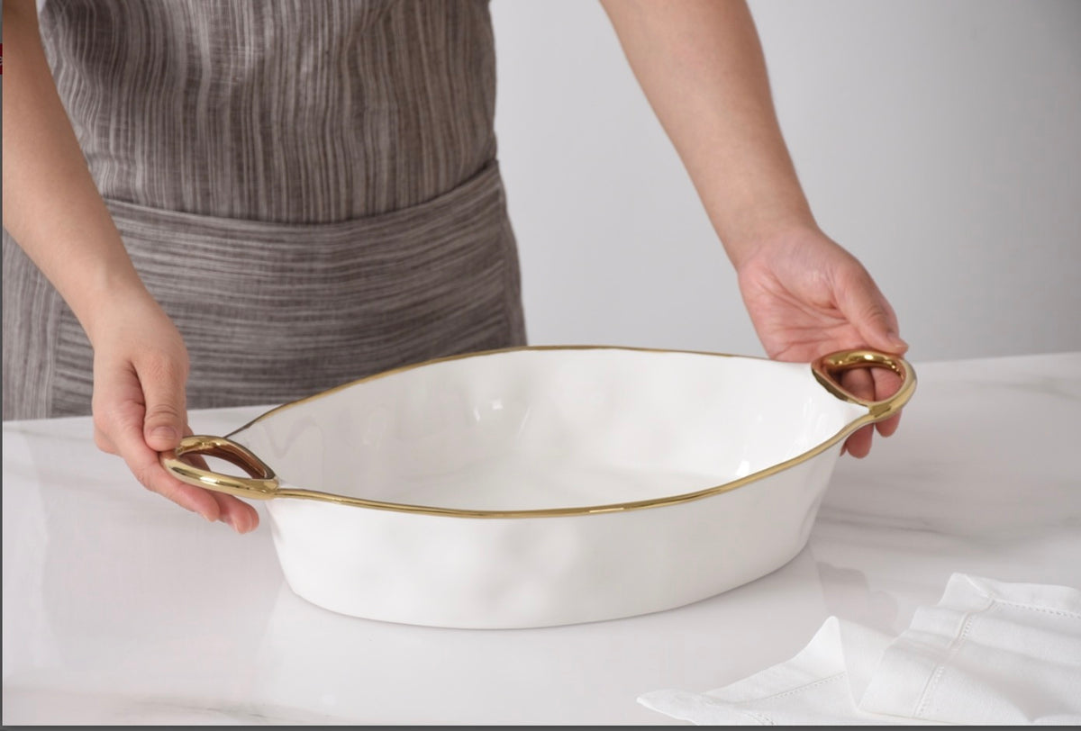 Pampa Bay Oval Baking Dish in Golden Handles