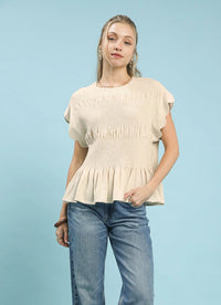 Linen Blend Smocked Peplum Top