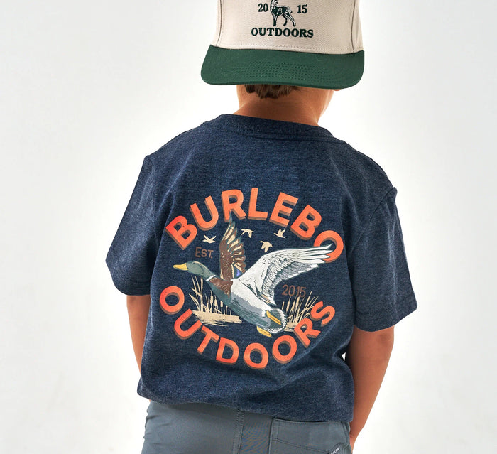 Burlebo Youth- Short Sleeve Tee-Old School Duck Hunt - Heather Navy