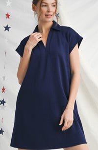 Solid dress with open collared neck