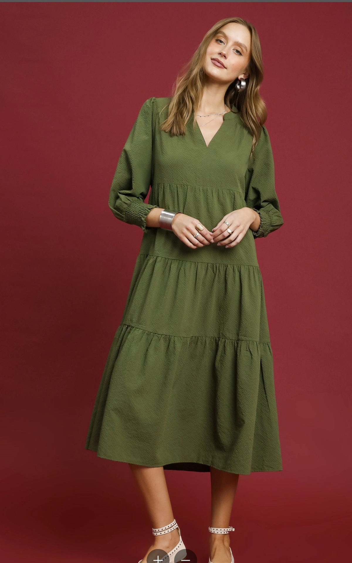 Textured Tiered Midi Dress