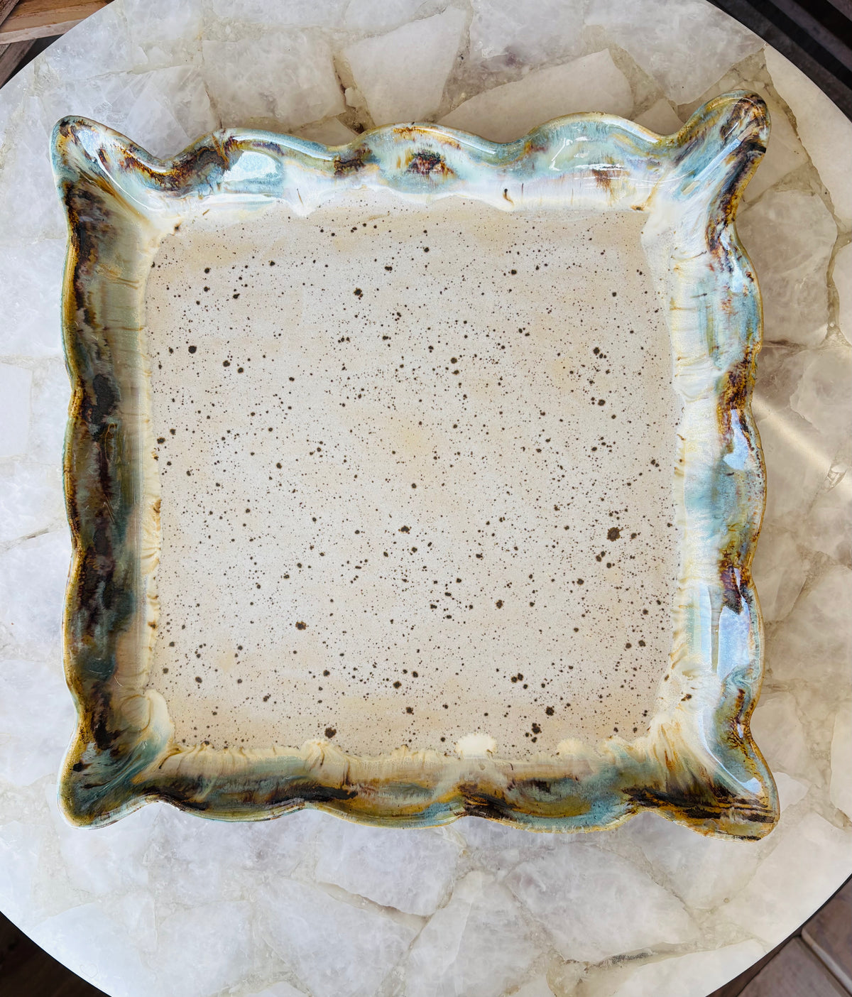 Rosaline Pottery Ruffled Square Server Color Delta Blue