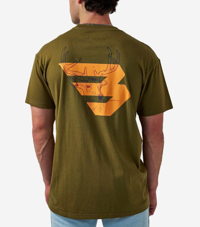 Burlebo-SHORT SLEEVE TEE - DEER FLYING B - ORANGE LOGO - HUNTER GREEN